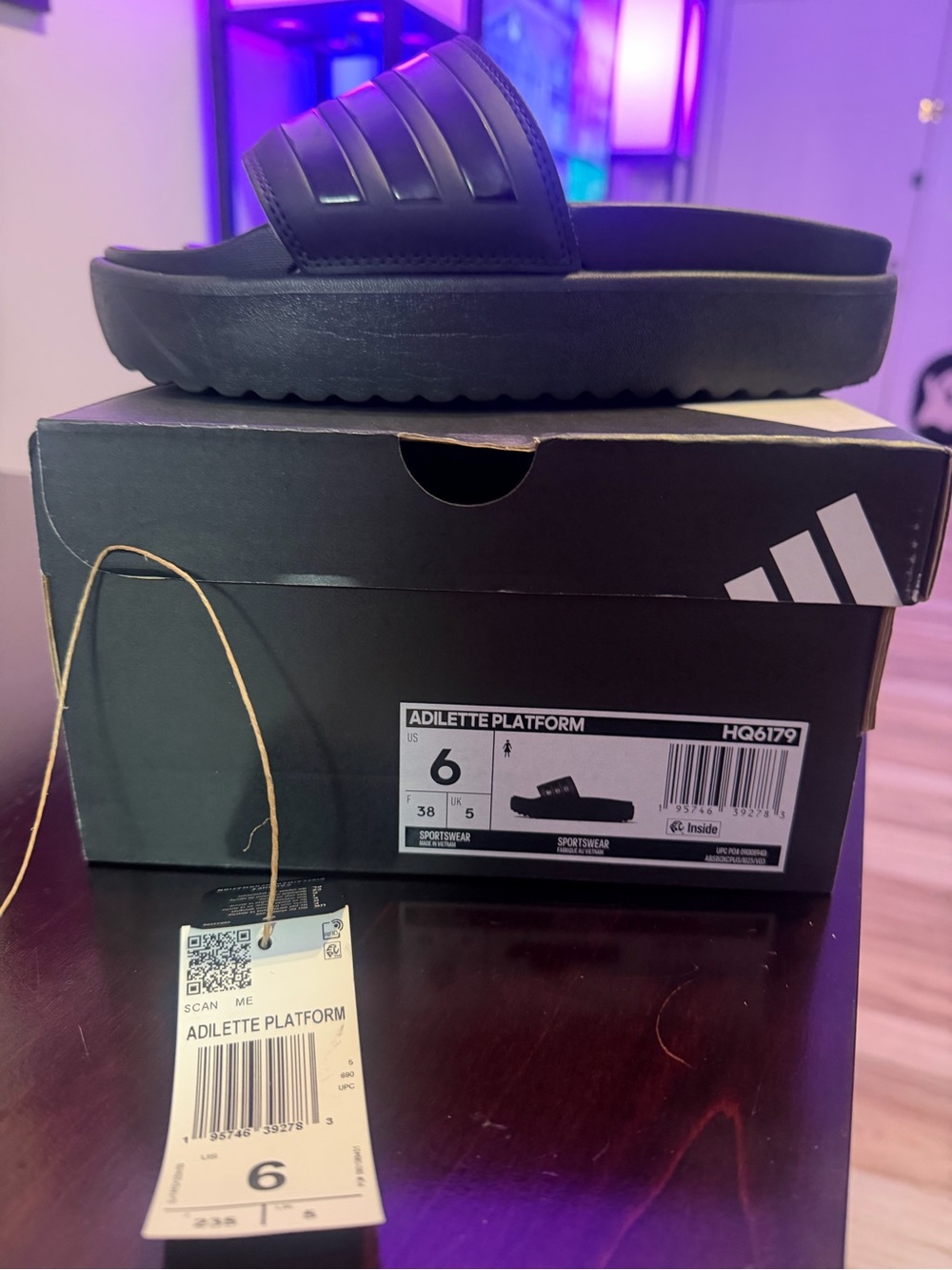 adidas Black Adilette Platform Slide Sandals Size 6 - Picture 6 of 14